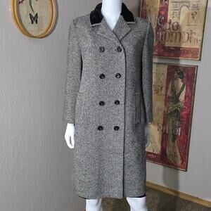 Vintage 60s Dumas California Tweed Peacoat with Velvet Collar